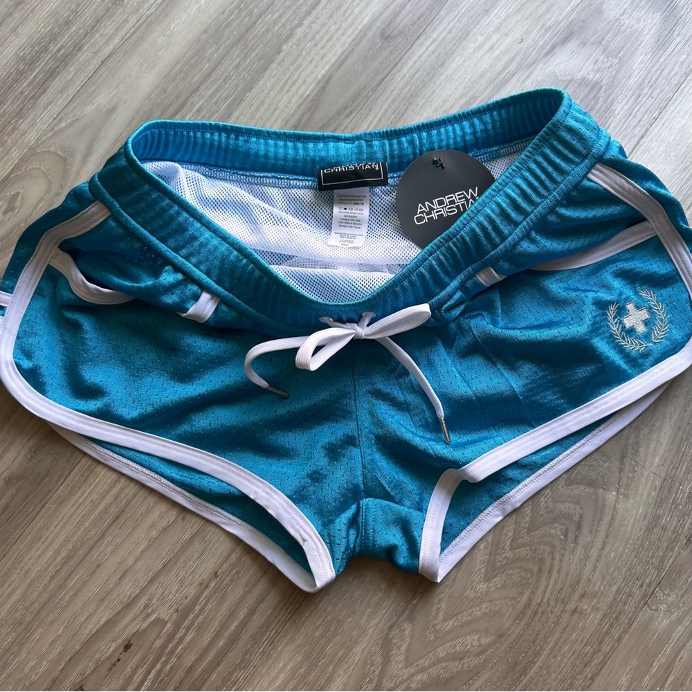 Andrew Christian | Fit Mesh Gym Sorts in Teal Blue (Small) - Picture 5 of 16